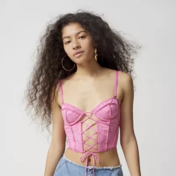Urban Outfitters OutFrom Under Amour Lace Lace up corset yellow and pink - Picture 3 of 4